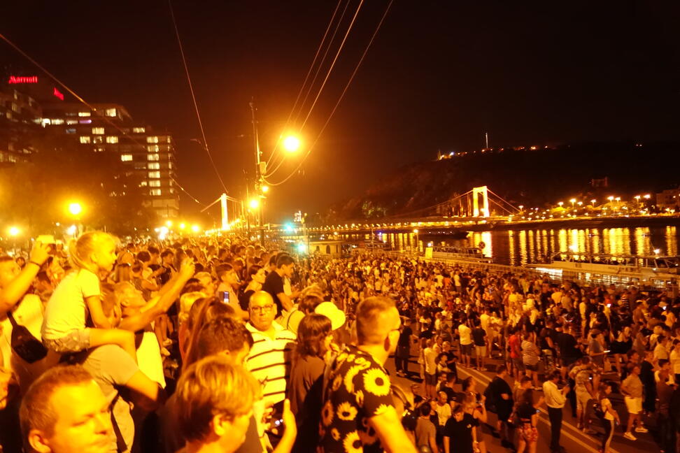 People waiting for fireworks in Budapest